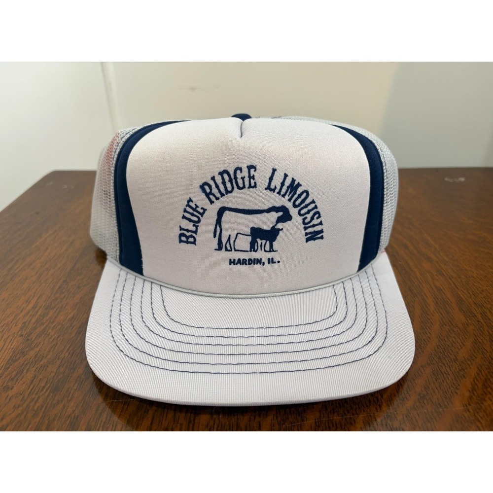 Vintage Blue Ridge Limousin Hat Cap Snap Back‎ Mens One Size White Mesh Cattle